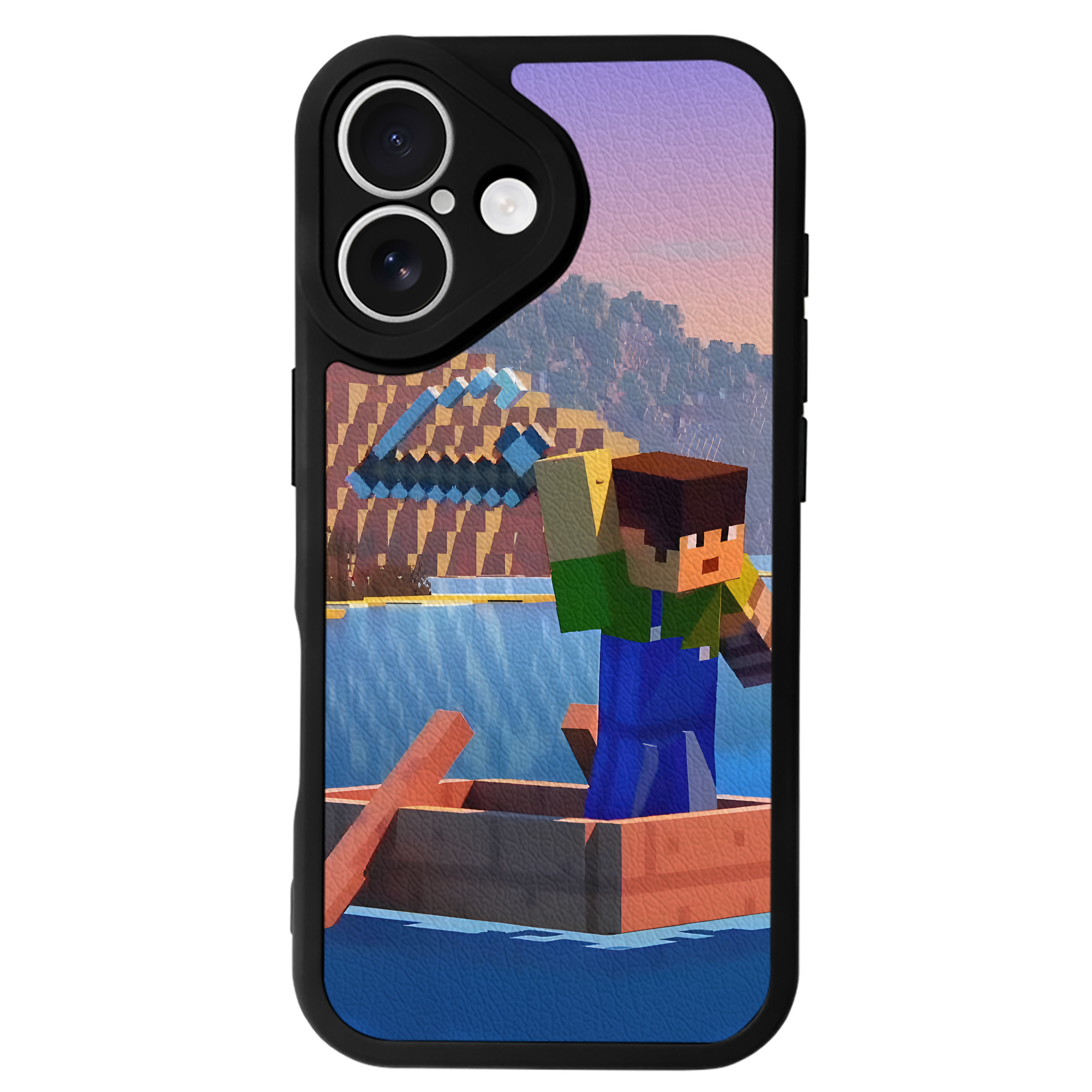 （画像用） マインクラフト ブロックの世界 Minecraft MC Block world 【iPhone 16シリーズ対応】シリコンスマホケース（レザー調） 材質：シリコン